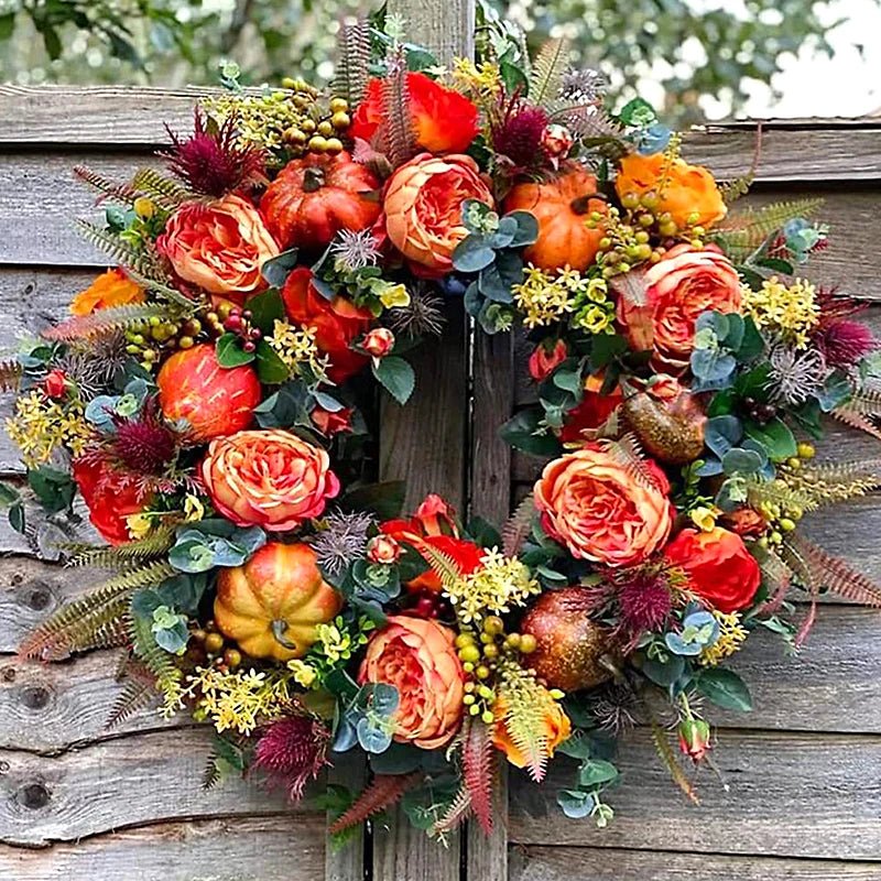 Autumn Round Wreath Decorative Artificial Autumn Garland Festival Theme Farmhouse Party Decoration - silverfoxgoods